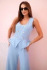 Ärmelloser Damen-Jumpsuit mit weitem Bein und dekorativen Knöpfen blau