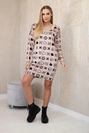 Velvet dress with a decorative pattern beige