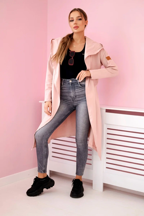 Long cardigan with hood dark powdered pink