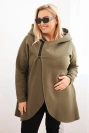 Damenpullover Plus Size gefüttert mit Kapuze und asymmetrischem Reißverschluss khaki