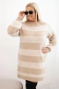 Plus Size women's sweater dress striped beige