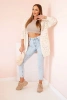 Damen-Cardigan mit Taschen aus Lochstrick beige