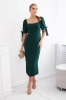 Dress ruffled at the back with tied sleeves dark green