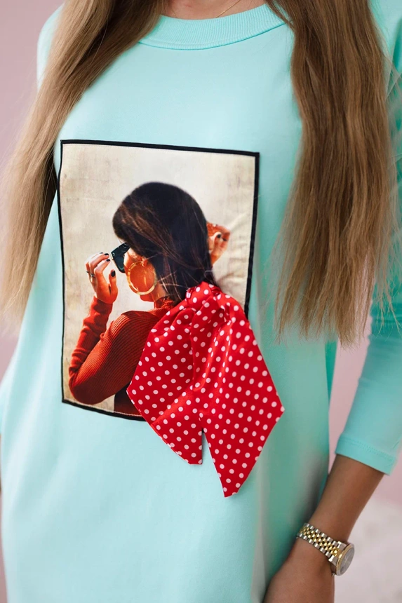 Kleid mit 3D-Erbsenmuster und Schleife in mint