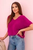 Women's sweater made of soft fluff with a V-neck and short sleeves dark purple