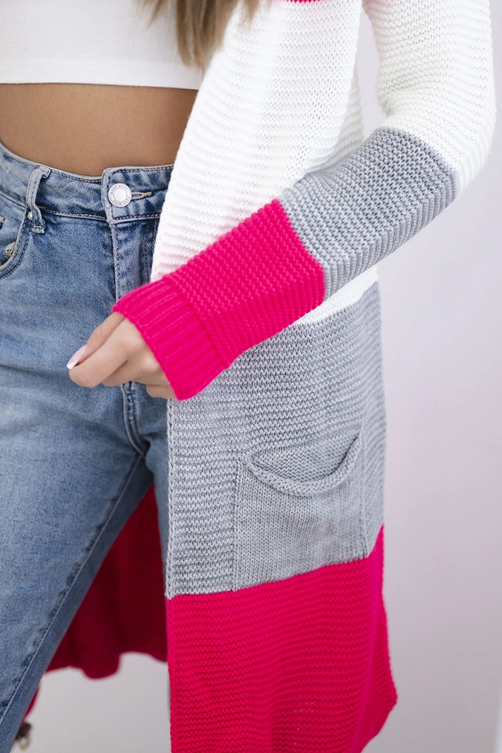 Gestreifter Cardigan-Pullover himbeer+ecru