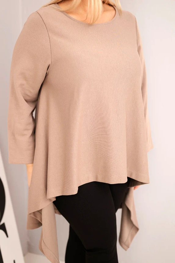 Moteriška tunika Plus Size medvilninė asimetrinio kirpimo fango