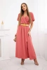 Long dress with a decorative belt coral 