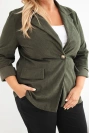 Dámské sako Plus Size manšestrové s klopami a kapsami khaki