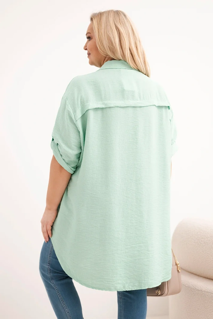 Dámska košeľa Plus Size z viskózy s dlhším zadným dielom tmavo mentolová