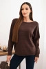 Women's viscose sweater with lace pattern and long sleeves brown