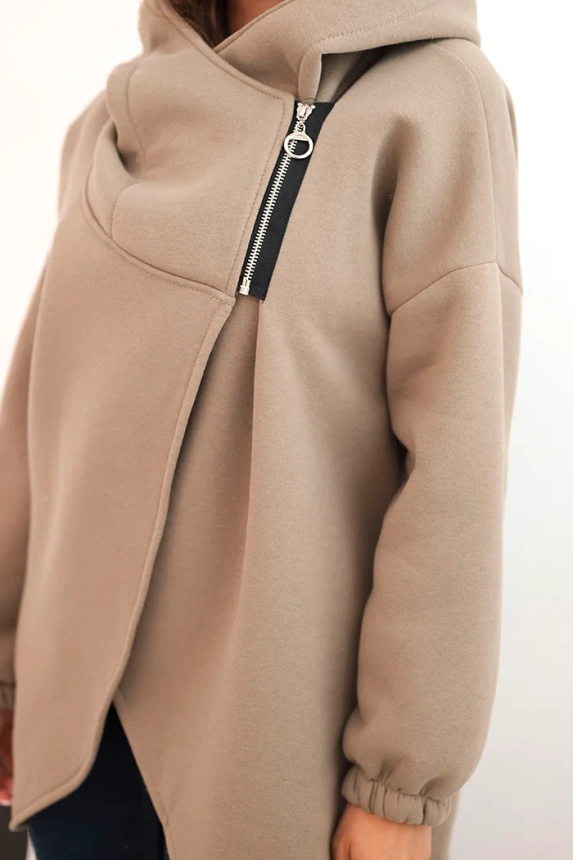 Damenpullover mit Kapuze und asymmetrischem Reißverschluss fango