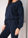 Damen-Set aus geripptem Viskose mit Sweatshirt und Hosen mit Bündchen blau dunkel