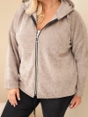 Dámská mikina Plus Size manšestrová s kapucí a zipem oversize fango zelená