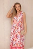 Viscose dress with a floral motif and a tied neckline red