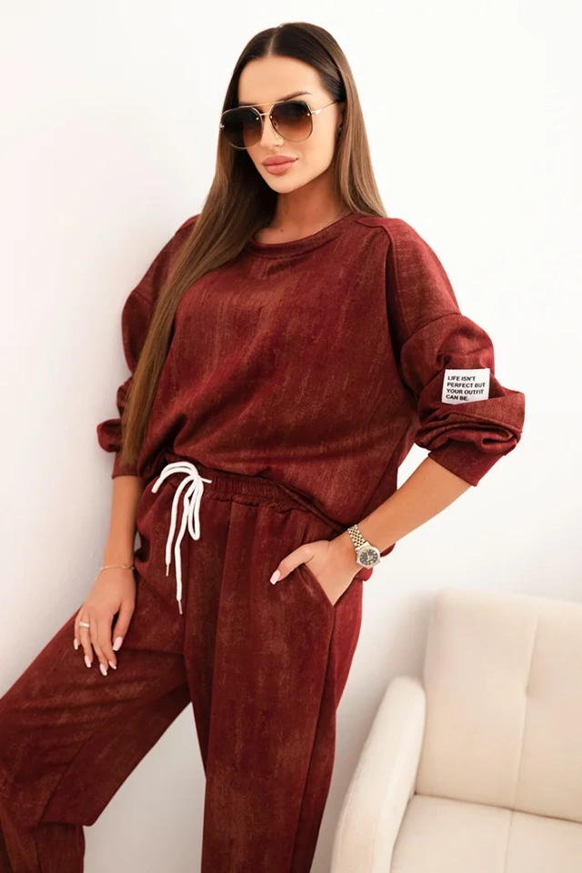 Women's oversized tracksuit set made of viscose with a washed effect burgundy