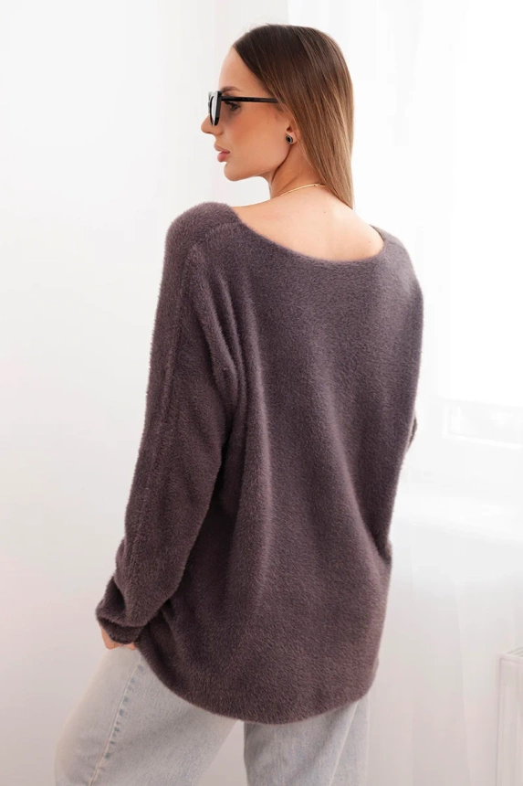 Women's sweater with wool and V-neck brown