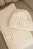 Women's set hat and long scarf made of soft yarn ecru
