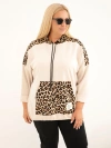 Plus Size women's viscose hoodie with leopard print inserts beige