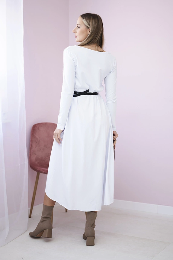 Dress with a decorative belt and an inscription white