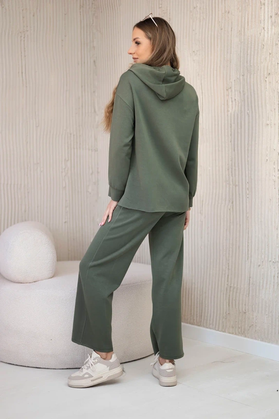 Sada mikiny s kapucí + kalhoty máslová látka khaki