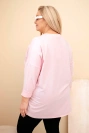 Moteriška Plus Size medvilninė bluzonė su pasukamais rankovėmis ir leopardų raštų juostele cukrinė rožinė