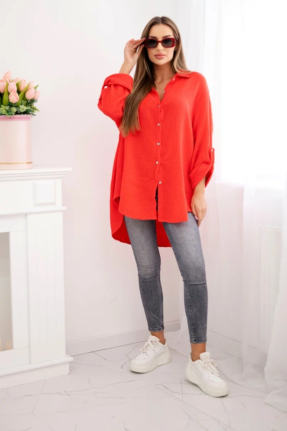 Cotton muslin shirt Plus Size red