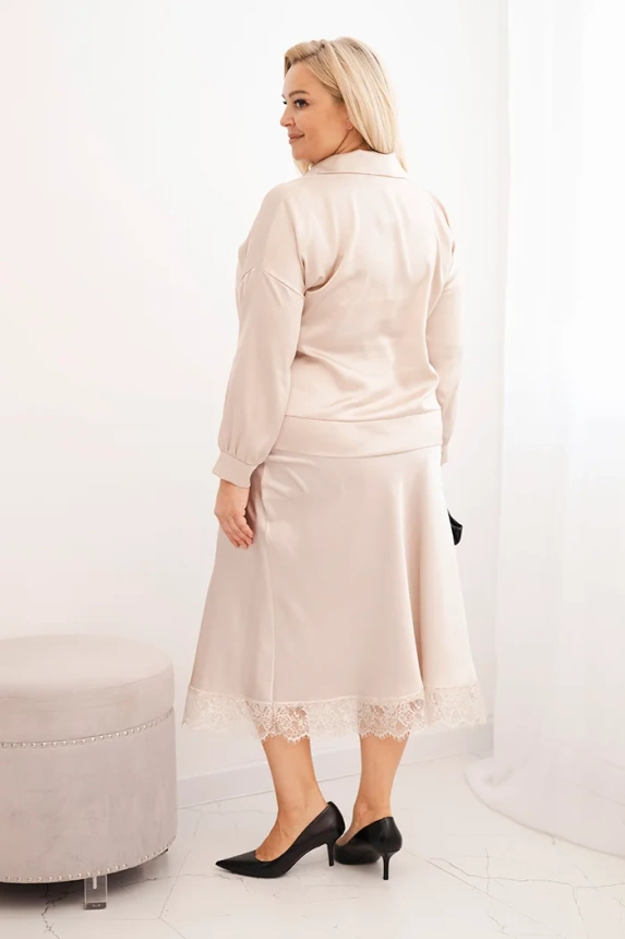 Women's Plus Size set with satin sheen and lace beige