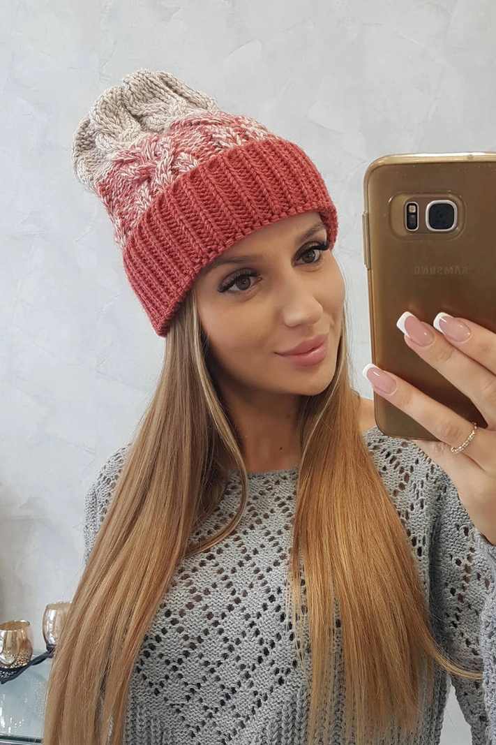 Dámská čepice Samara K346 červená+béžová