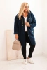 Plus Size women's coat made of faux sheepskin with a hood and pockets navy blue
