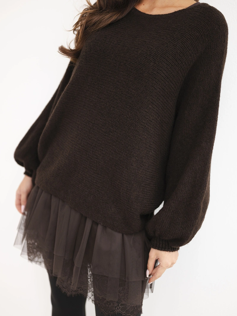 A sweater women's with dress made of viscose and lace brown