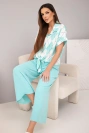 Damen-Set Viskose Bluse mit Bindung und Hose mit Gummibund mintgrün