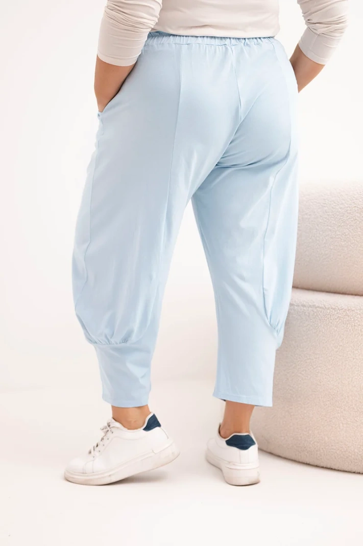 Dámské kalhoty Plus Size s nízkým sedem a gumou v pase modré