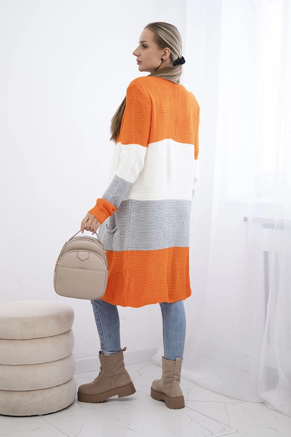 Gestreifter Cardigan-Pullover orange+ecru