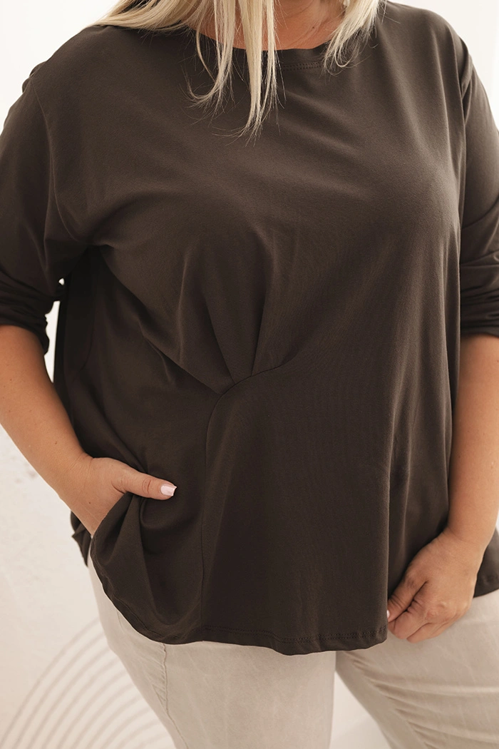 Women's Plus Size blouse with cotton, featuring a pocket and rolled sleeves kiwi
