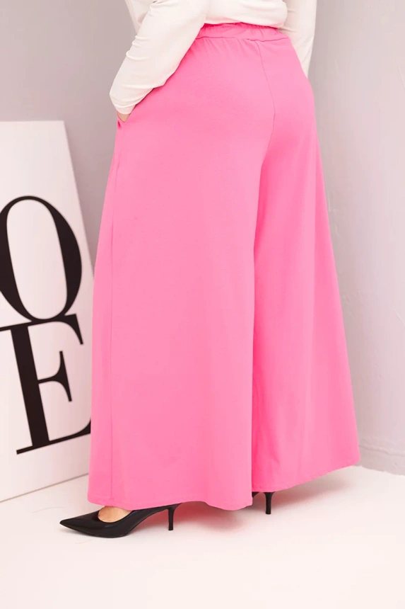 Dámské bavlněné kalhoty Plus Size s širokými nohavicemi a volným střihem světle růžové