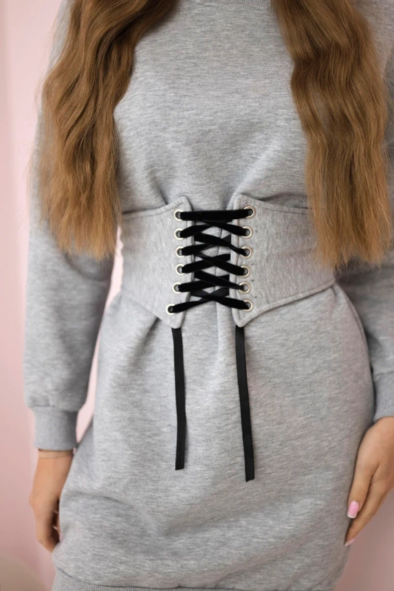 Insulated dress with a decorative belt gray