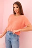 Women's sweater made of soft fluff with a V-neck and short sleeves salmon