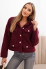 Women's jacket with fluffy wool structure and decorative buttons plum