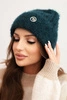 Ladies' ribbed cap made of fluffy viscose with a decorative metal button sea