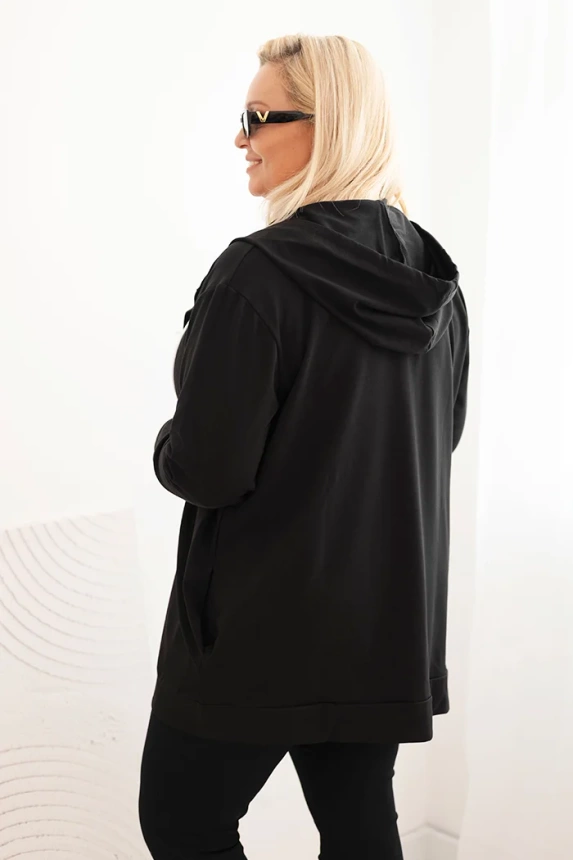 Damenpullover Plus Size aus Baumwolle mit Kapuze und großem H schwarz