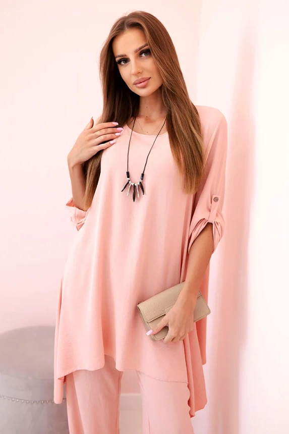 Set of blouse + pants with pendant dark powder pink