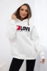 Insulated cotton sweatshirt with a hood Love ecru