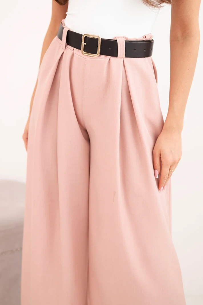 Women's wide-leg trousers with a belt dark dusty pink