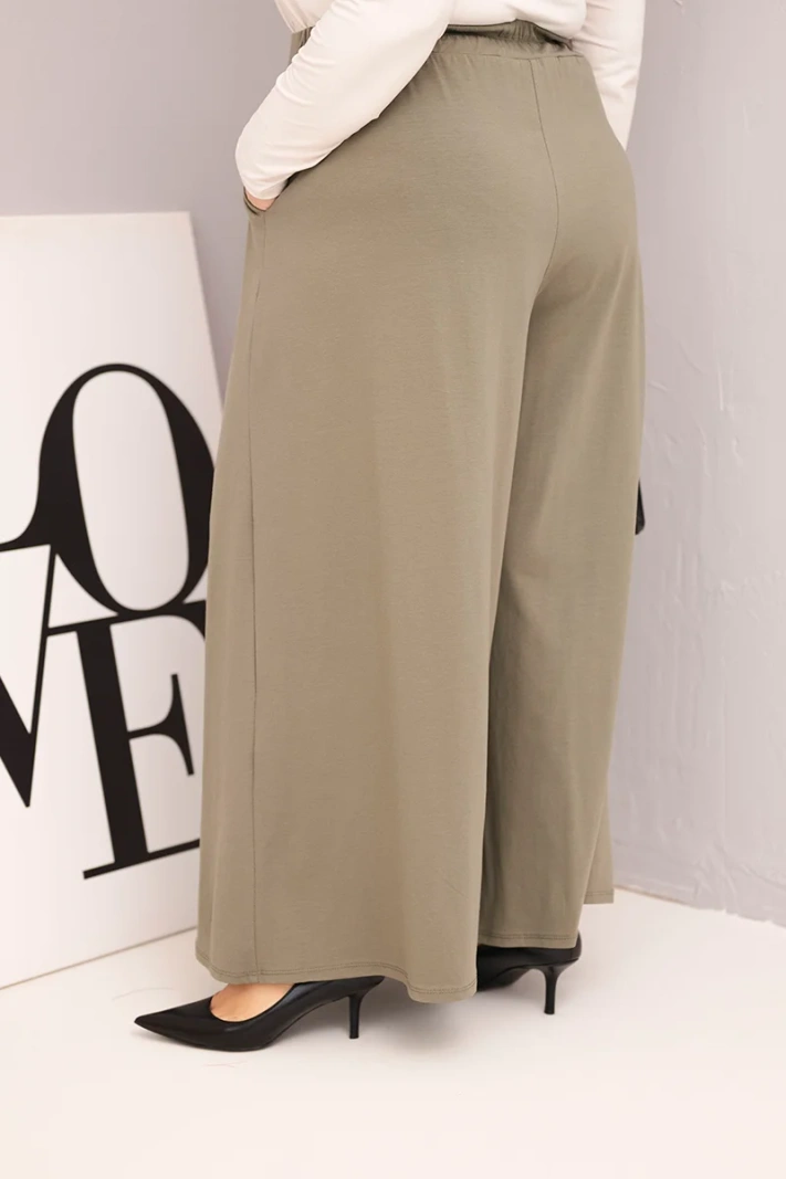 Women's Plus Size cotton pants with wide leg and loose fit khaki