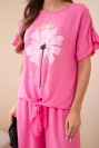 Women's viscose set with a printed blouse and trousers light pink