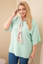 Damenbluse aus Viskose in Plus-Size mit kurzen Ärmeln und dekorativem Halstuch dunkles Mintgrün
