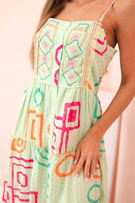 Damenkleid aus Baumwolle mit buntem Muster Minze