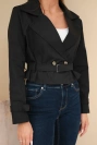 Women's short viscose double-breasted jacket with belt and lapels black