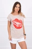 Blouse with lips print beige